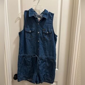 Wrangler Jeans Denim Romper Womens Large Blue Sleevleess Button Pockets Western
